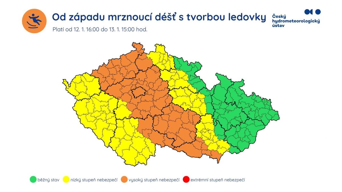 Meteorologové varují před ledovkou. Při mrznoucím dešti se začne tvořit v pondělí odpoledne